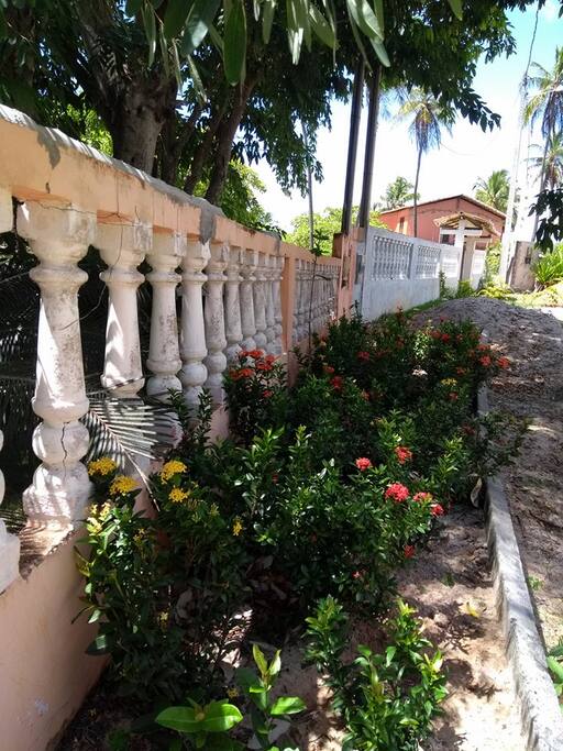 In front of the house