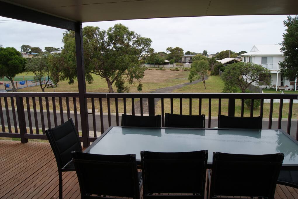 Large decking overlooking parkland