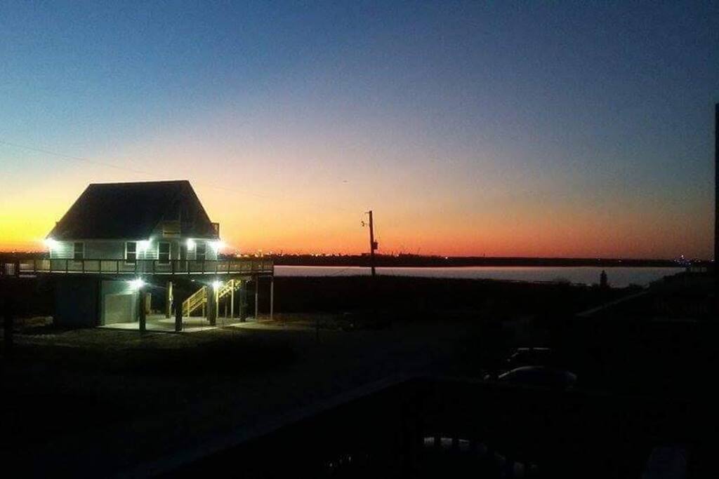 The lake at Sunset. View from the balcony.