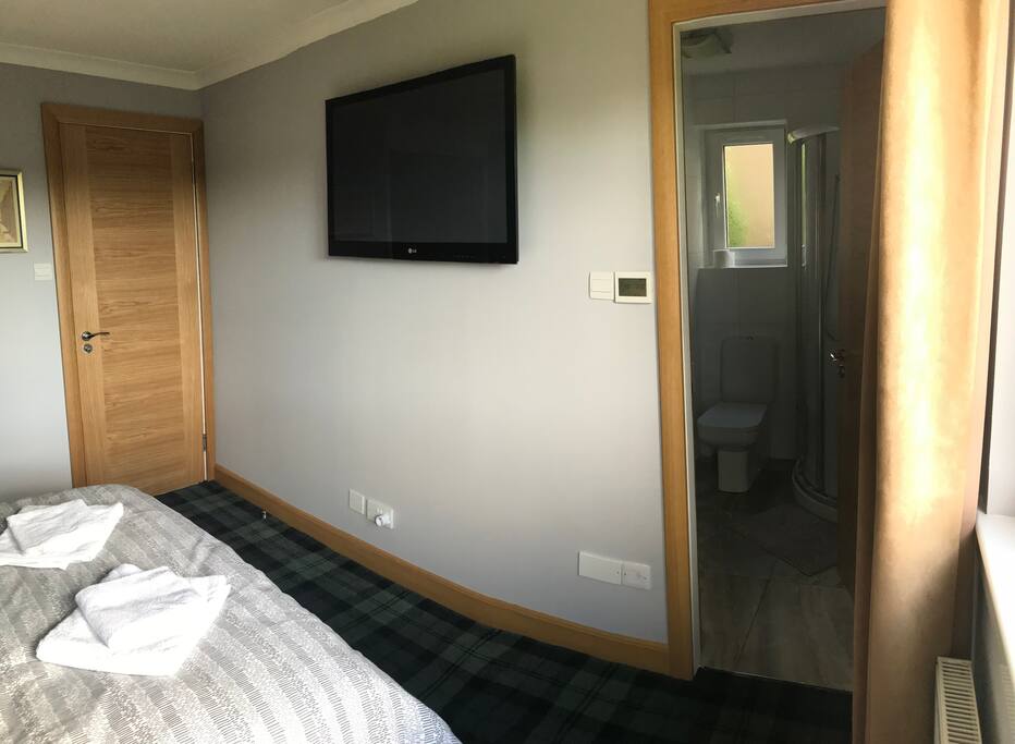 TV and shower room and toilet.