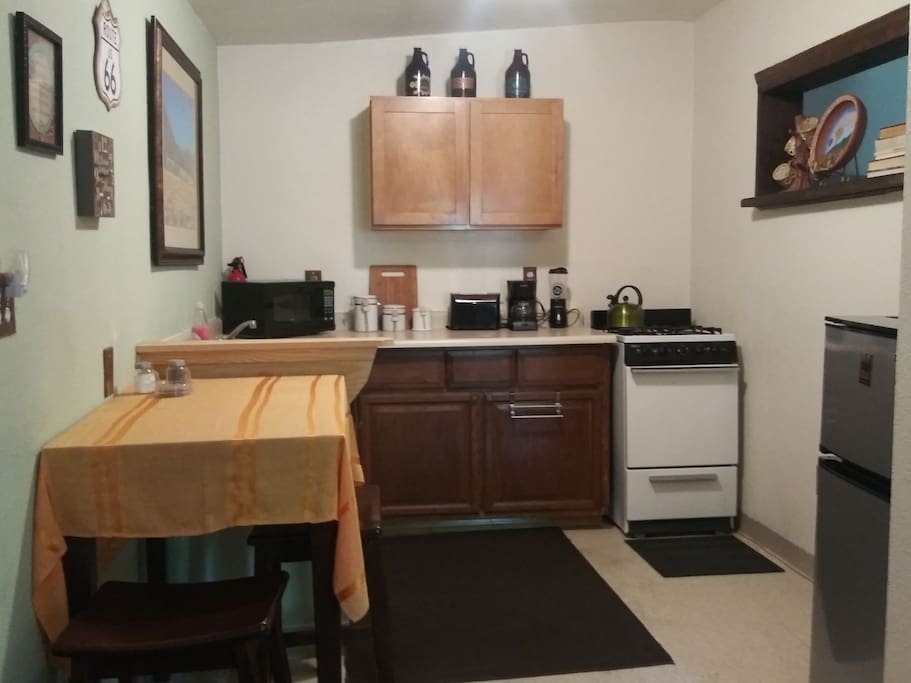 The kitchen is ready for cooking, baking or just warming up for on-the-go