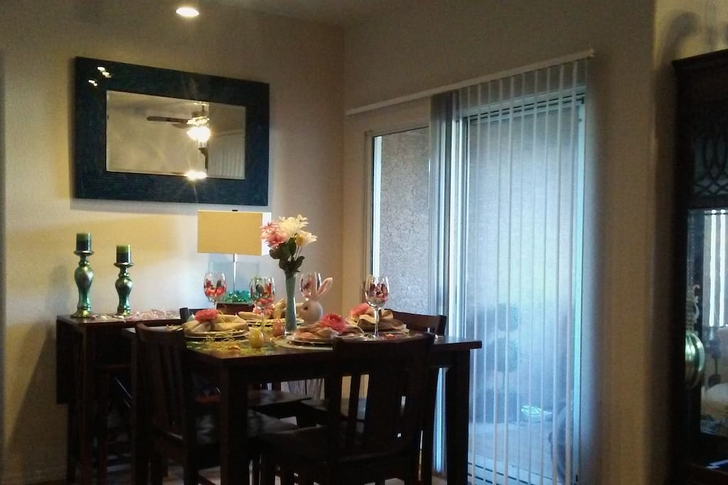 Dinning table is ready for dinner with a dash of cuteness.