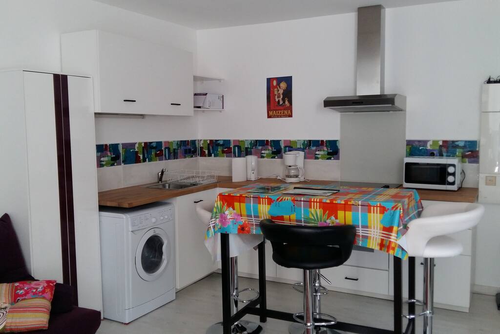 Studio entièrement refait à neuf, cuisine tout équipée, four, micro onde, frigo, cuisine, cafetière, bouilloire
