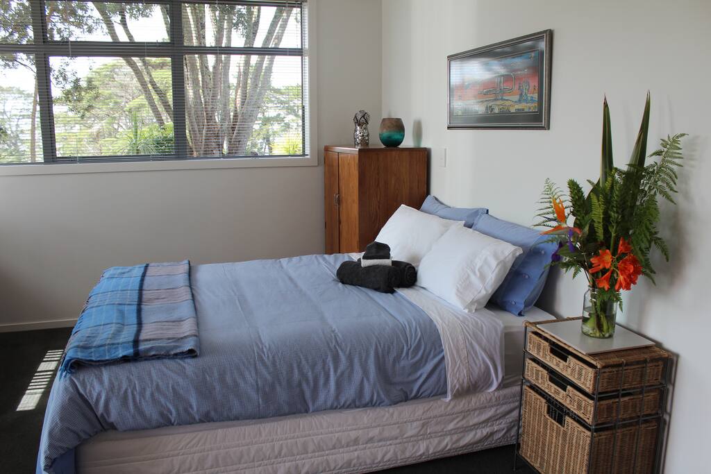 A comfortable queen bed