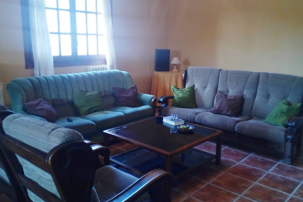 amplio salón con chimenea