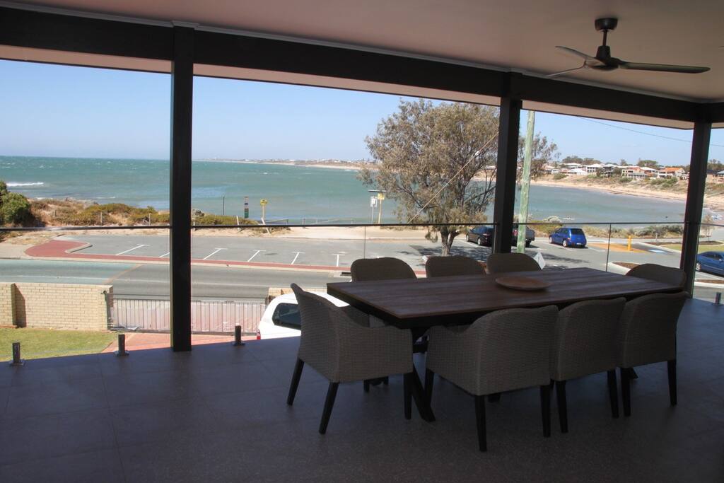 Outdoor dining and barbeque overlooking Falcon Bay