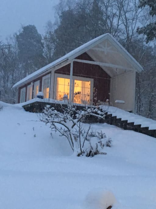 Winter. Its snow and the ice around the island is frozen, if we are lucky. Cozy fires and iceskating.