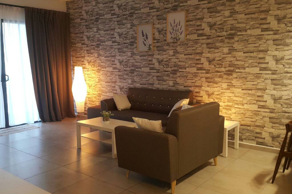 the romantic living room at night