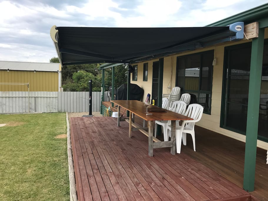 10 Seater Table with remote controlled awning and 4 Burner BBQ and outdoor shower