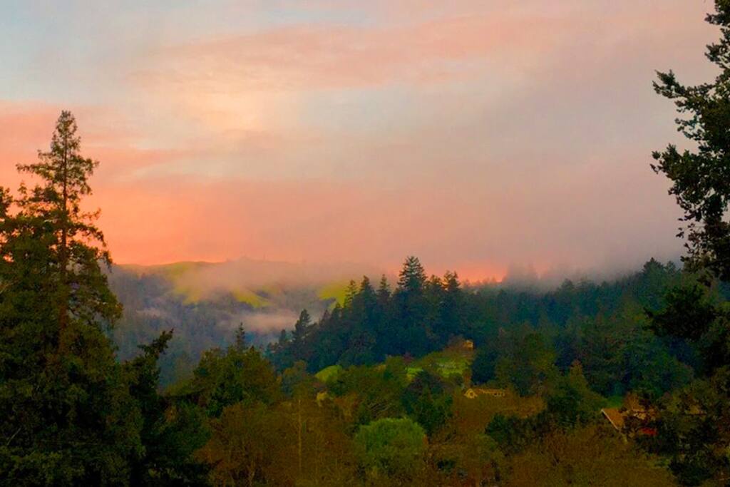Atmospheric dawn Mountain views from Garden Suite.