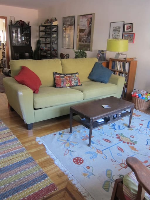 living room with brand-new queen sofa-bed
