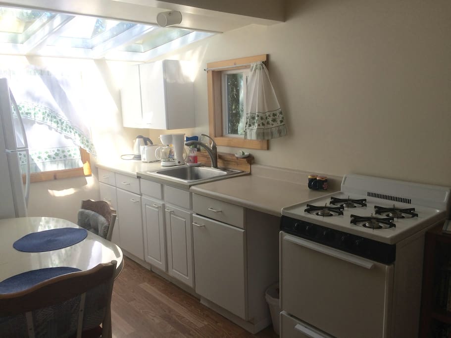 Full kitchen with skylights