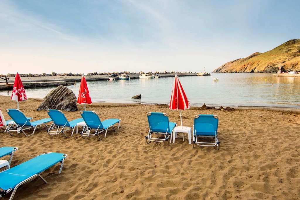 The beautiful sand beach of Panormo just 3'- 5' minutes walking distance from the Apartment