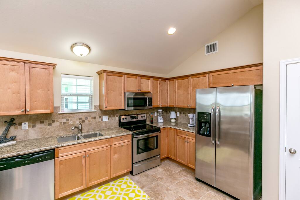 There's plenty of room for preparing meals in the kitchen.