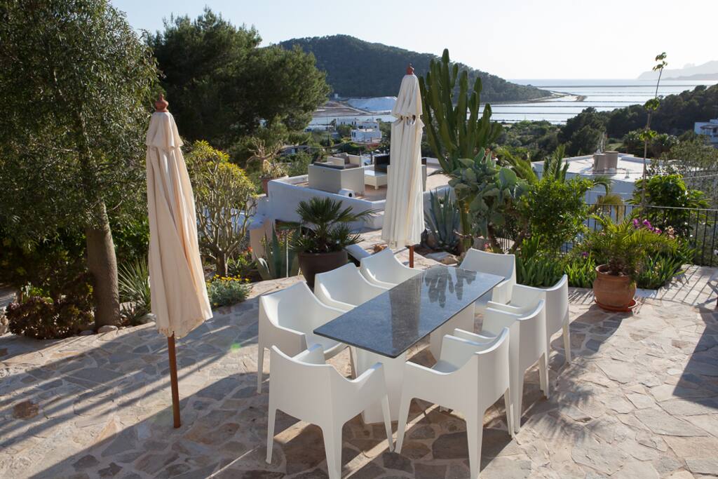 Sunny patio with sea views