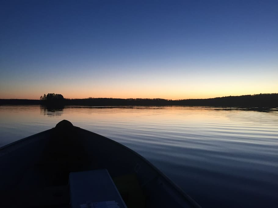 On the lake at sunset