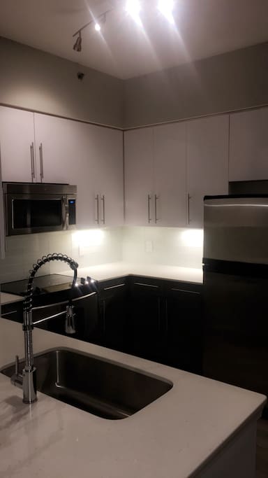 Beautiful All White Kitchen Stainless Steele Appliances Large Sink New Design Faucet