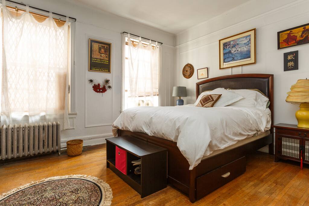 Very comfortable queen-sized bed with storage underneath.