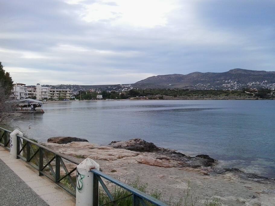 Αlong the sea there is a walkway for walking
