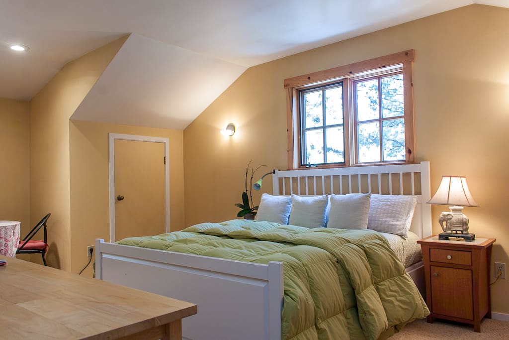 Queen bed in the loft area, we often receive comments on the comfort of this nice bed!
