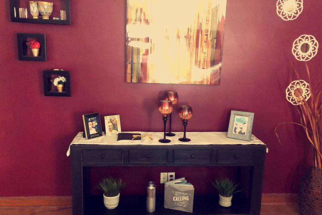 Sofa table in living room.