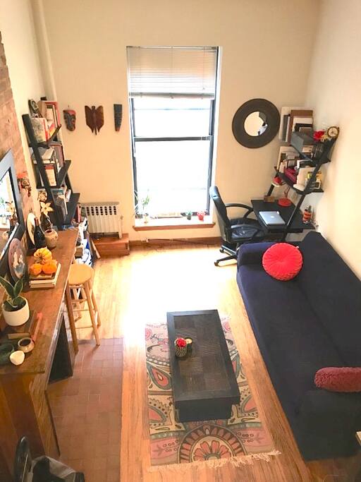 A view of the living room from the loft