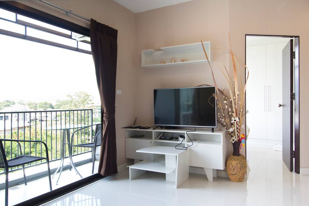 The living room and balcony