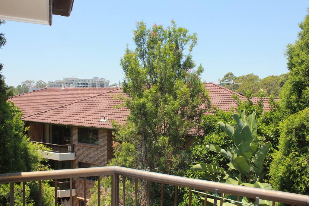 Shared balcony - left-centered view .