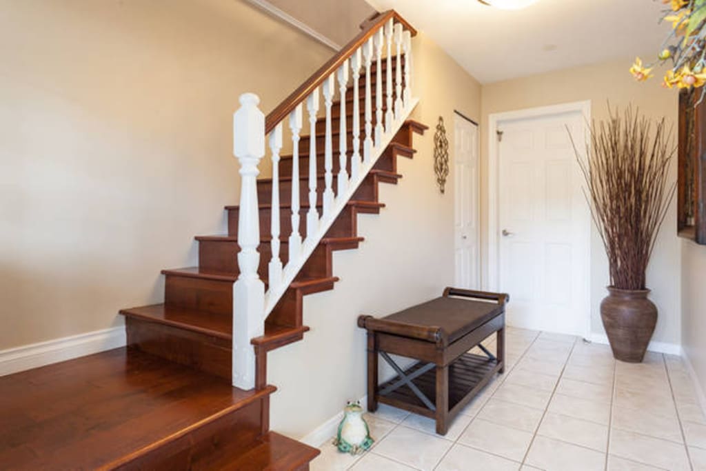 Bedroom is upstairs