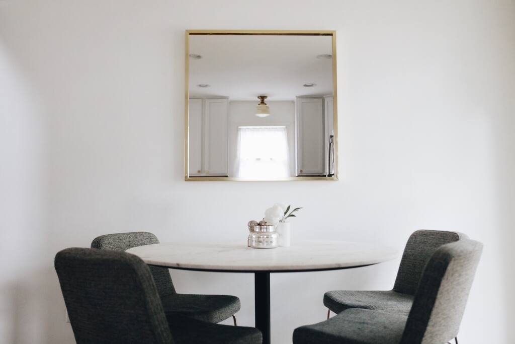 Kitchen table seats 4. Additional chairs available.