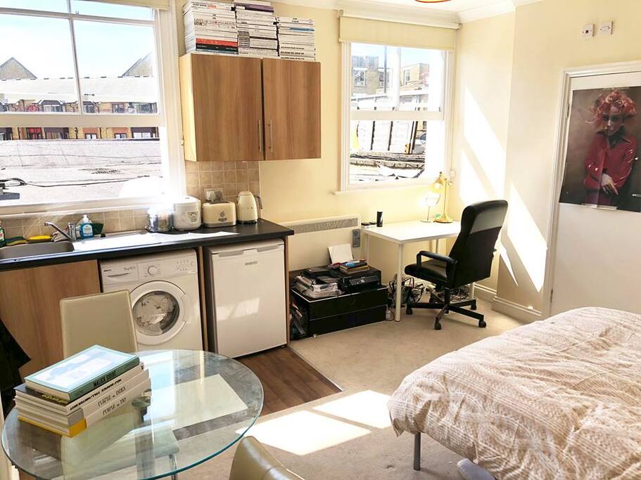 Washing machine, fridge, dining table