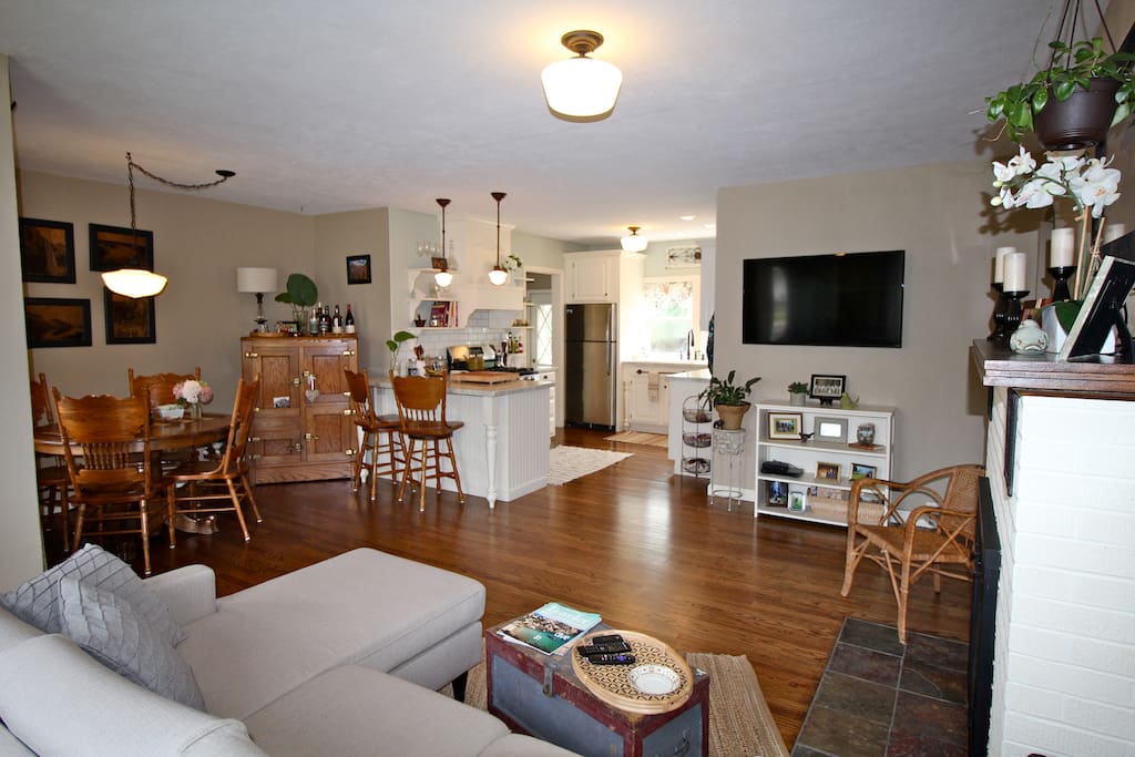 open living/kitchen/dining
