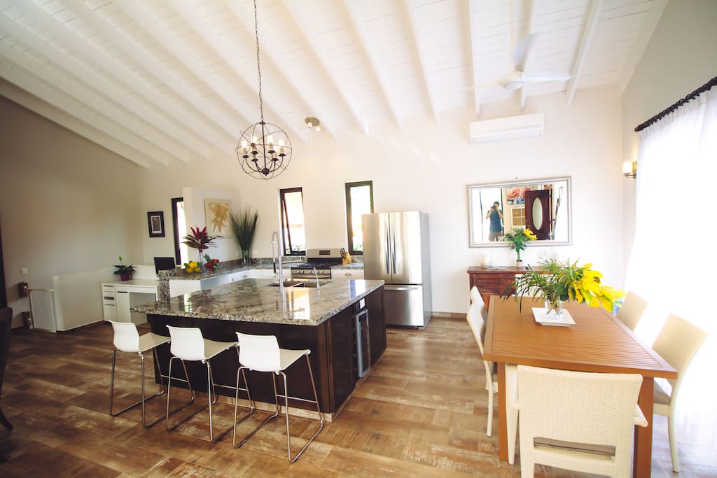 Great room with full kitchen.