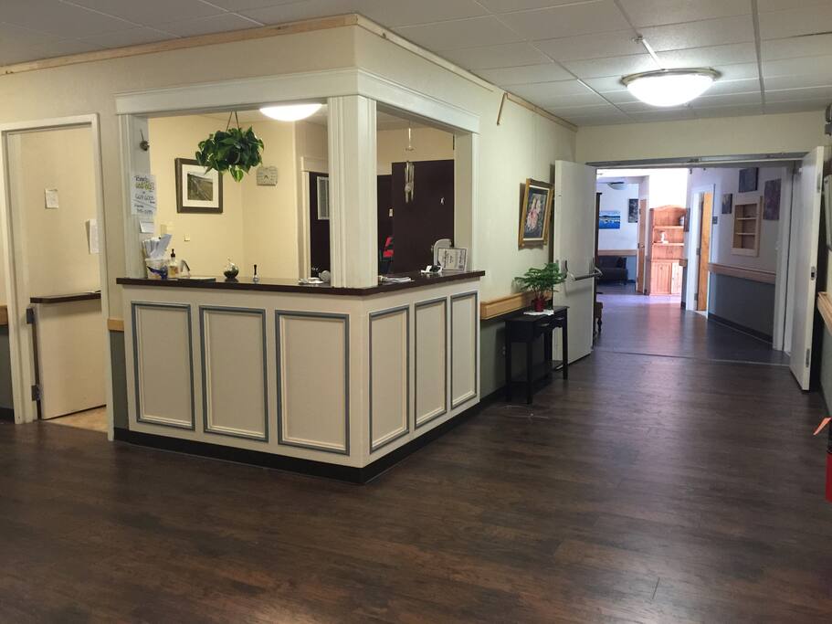 Front desk and side hall.