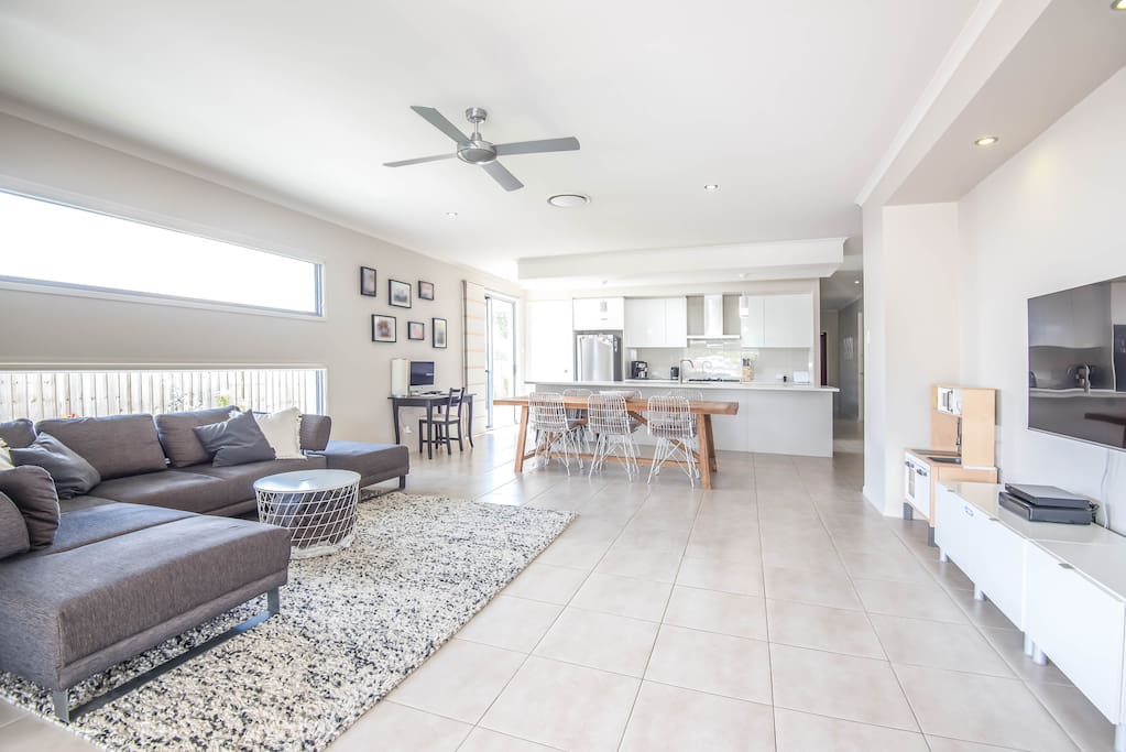 The open plan kitchen, dining and lounge. Great for keeping an eye on little ones
