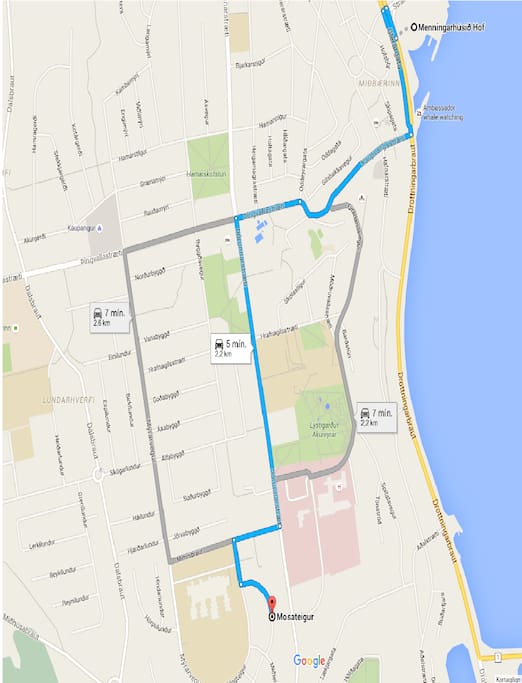 The directions from down town to the apartment