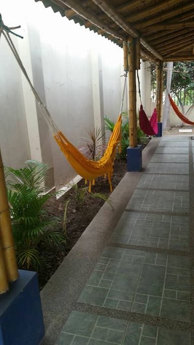 Relax by the hammocks