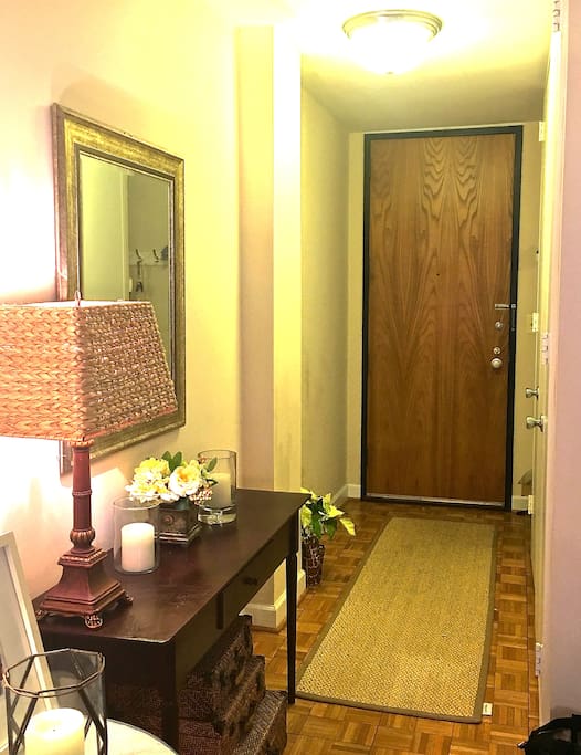 Entry Hallway with Large coat closet with Ready to use Clothing Steamer.