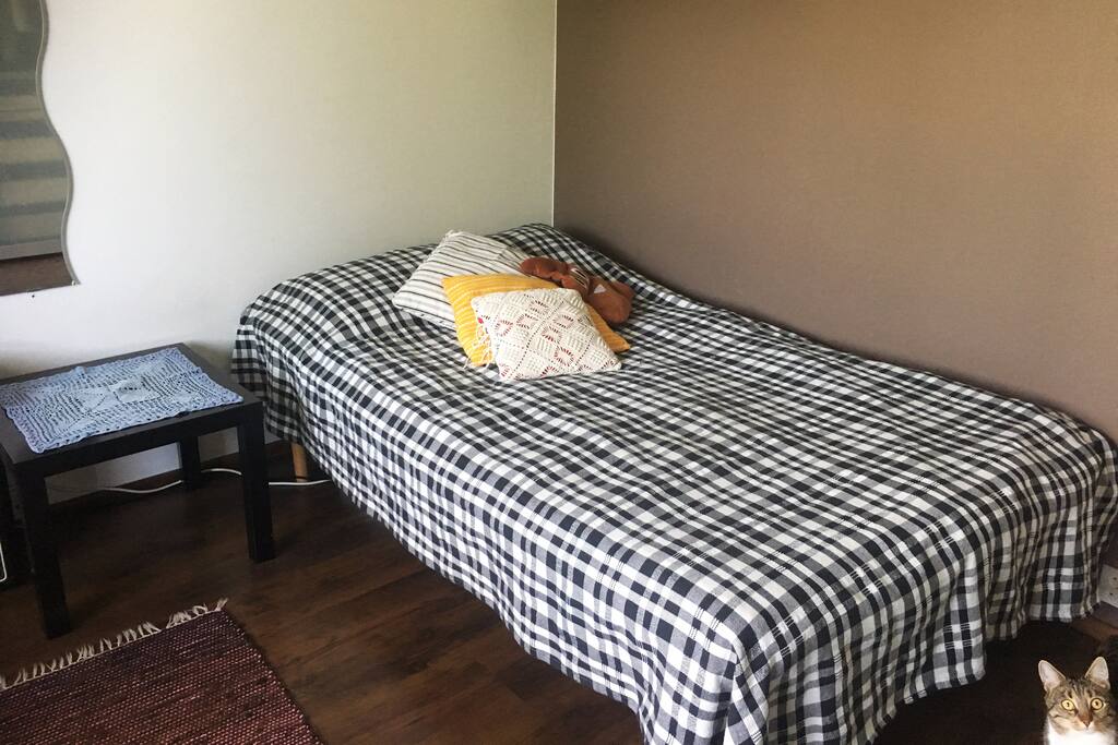 The bed is queen size /120cm wide, suitable for one sleeper or a couple.