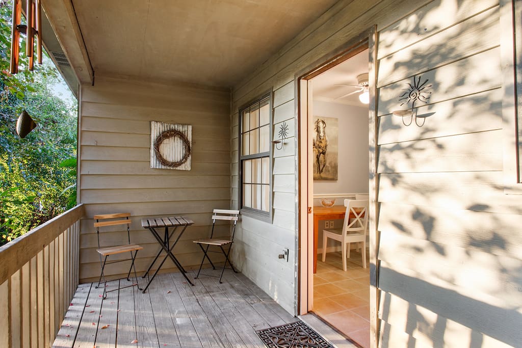 Enjoy morning coffee on the private patio off the kitchen.