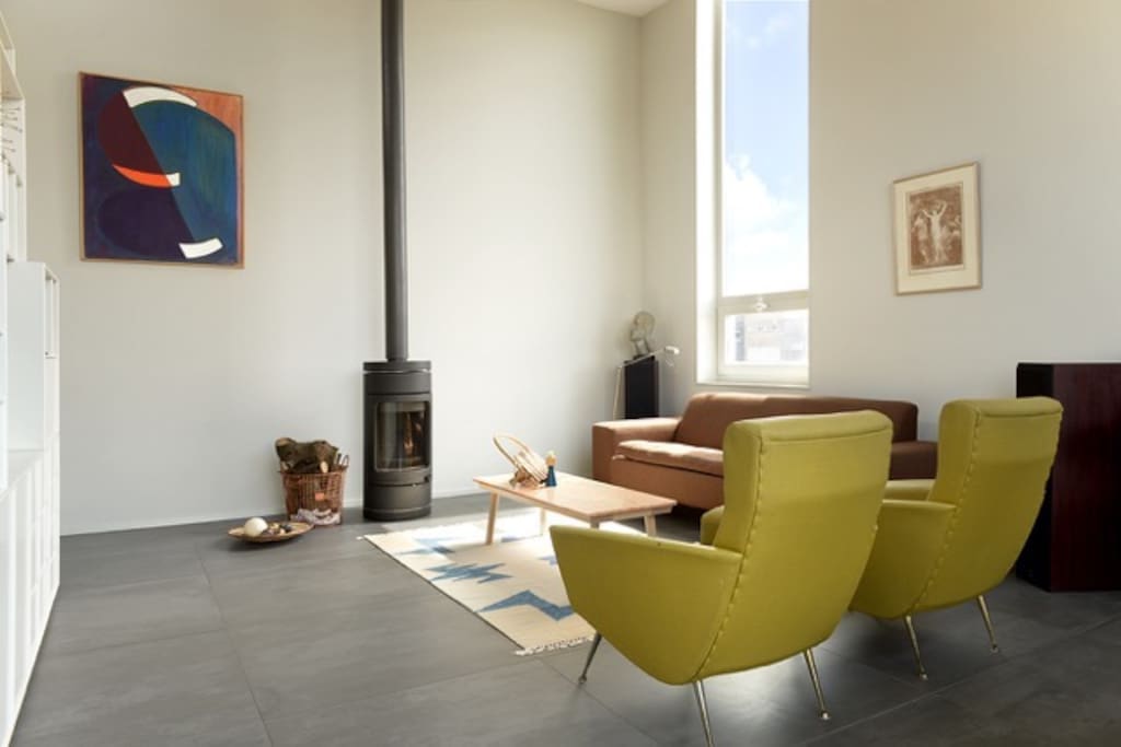 Living room with wood stove