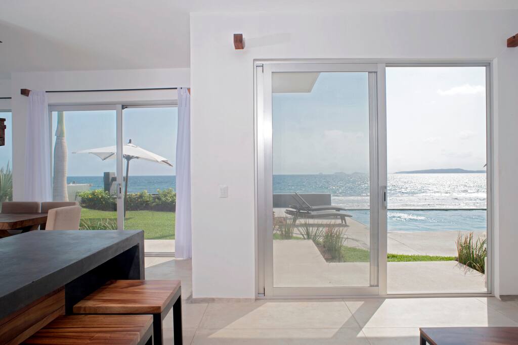 View of the infinity pool from the kitchen