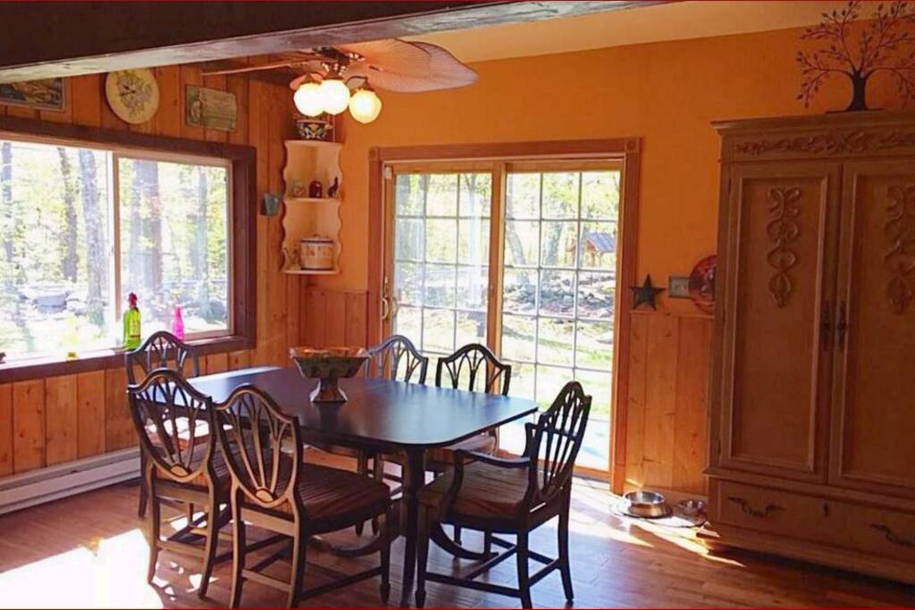 Dining area with slider to open yard