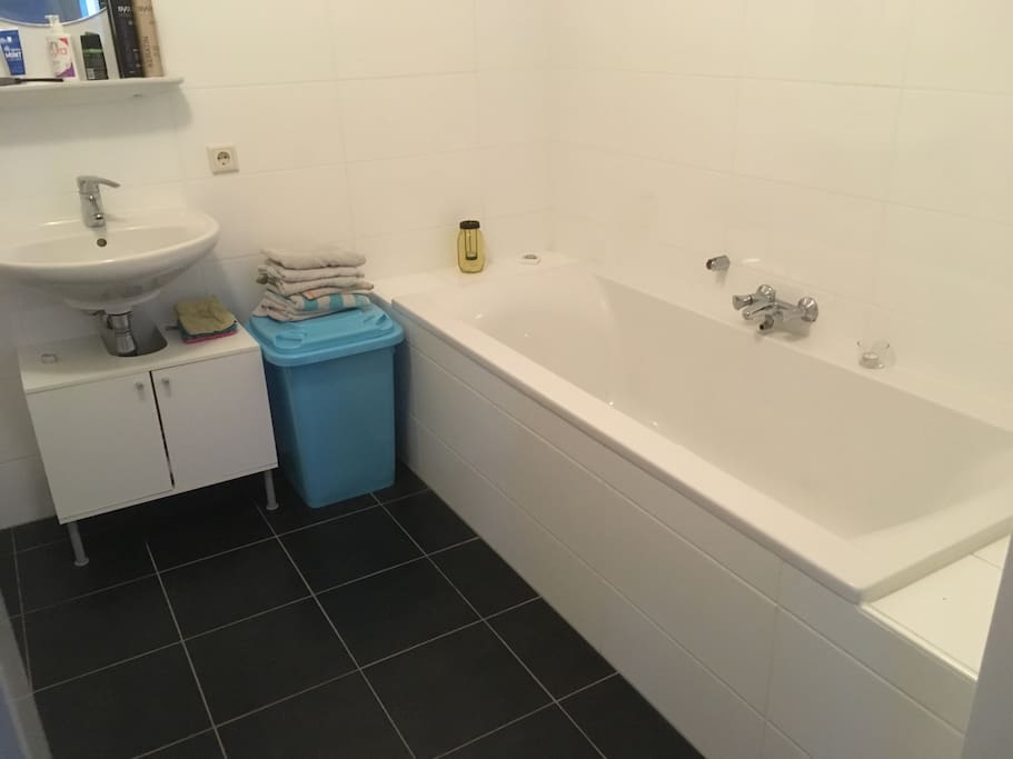 This is one of our two bathrooms. It includes a shower and a douche. The second one includes only a walk in shower.