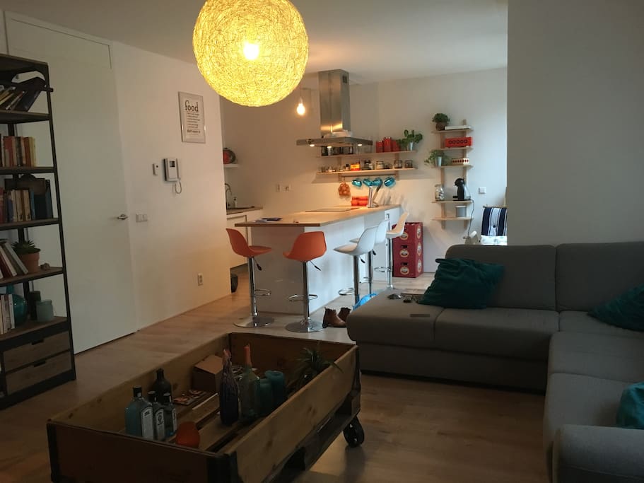 Living room and open kitchen area