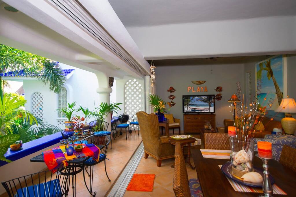 Terrace with tropical birds