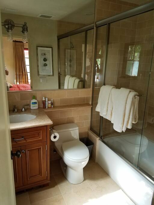 Bath, shower, toilet, sink & cabinet