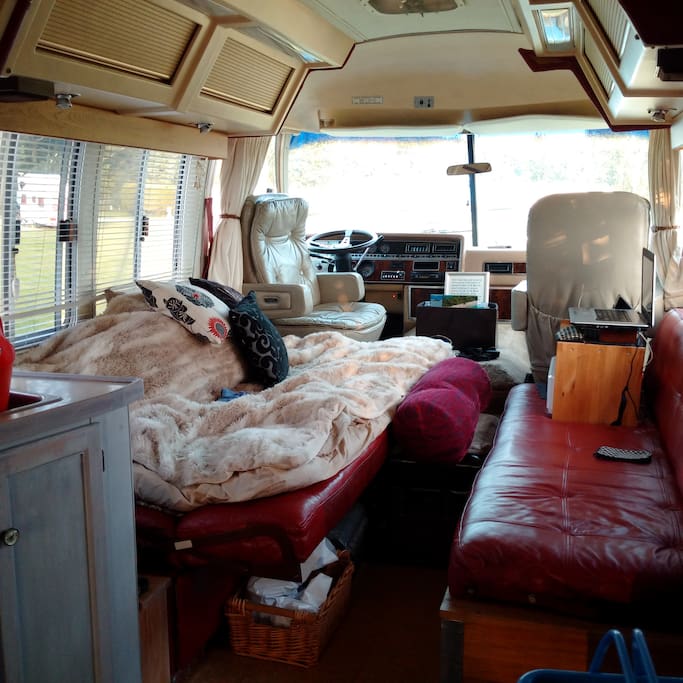 A Cozy fury bed for one or two.. Beautiful smelling Italian Leather throughout!