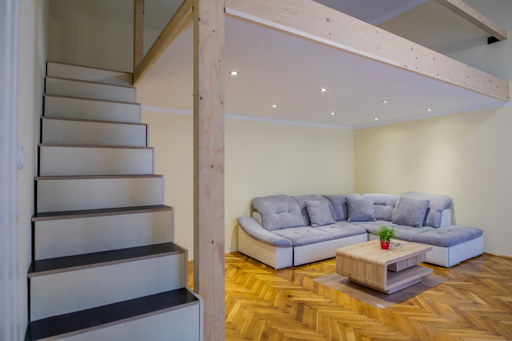 Living room with the 2nd floor steps