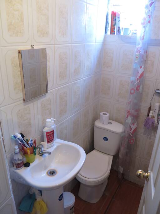 Baño pequeño, pero con todos lo necesario.